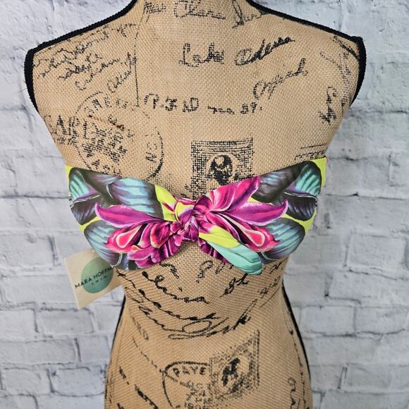 Mara Hoffman bandeau bikini top Sz S tied back swimsuit padded A8C - Picture 1 of 4